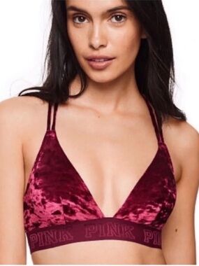 Victoria's Secret PINK velvet triangle bralette in ruby red